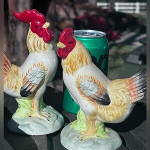 Vintage Ceramic Rooster and Chicken Set Farmhouse Country